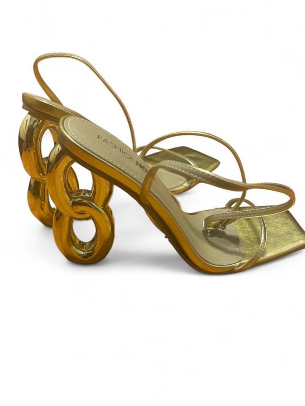 Fashion Nova Metallic Gold Loop-Heel Strappy Sandals